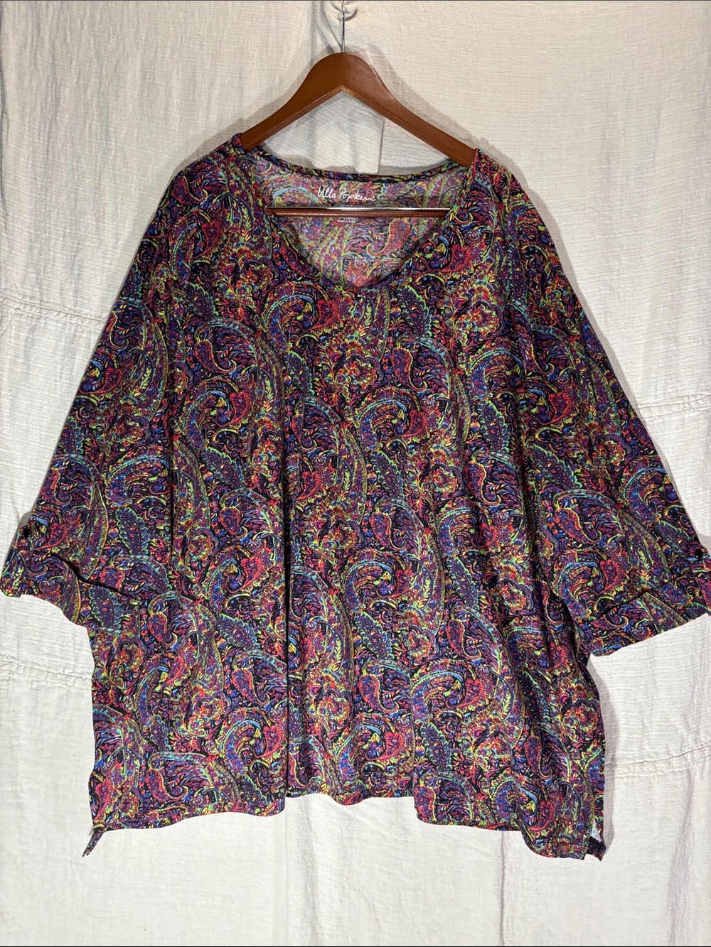 Ulla Popken Plus Size Tunic Top 5X 6X Boho Paisley 100% Cotton Oversized V-Neck
